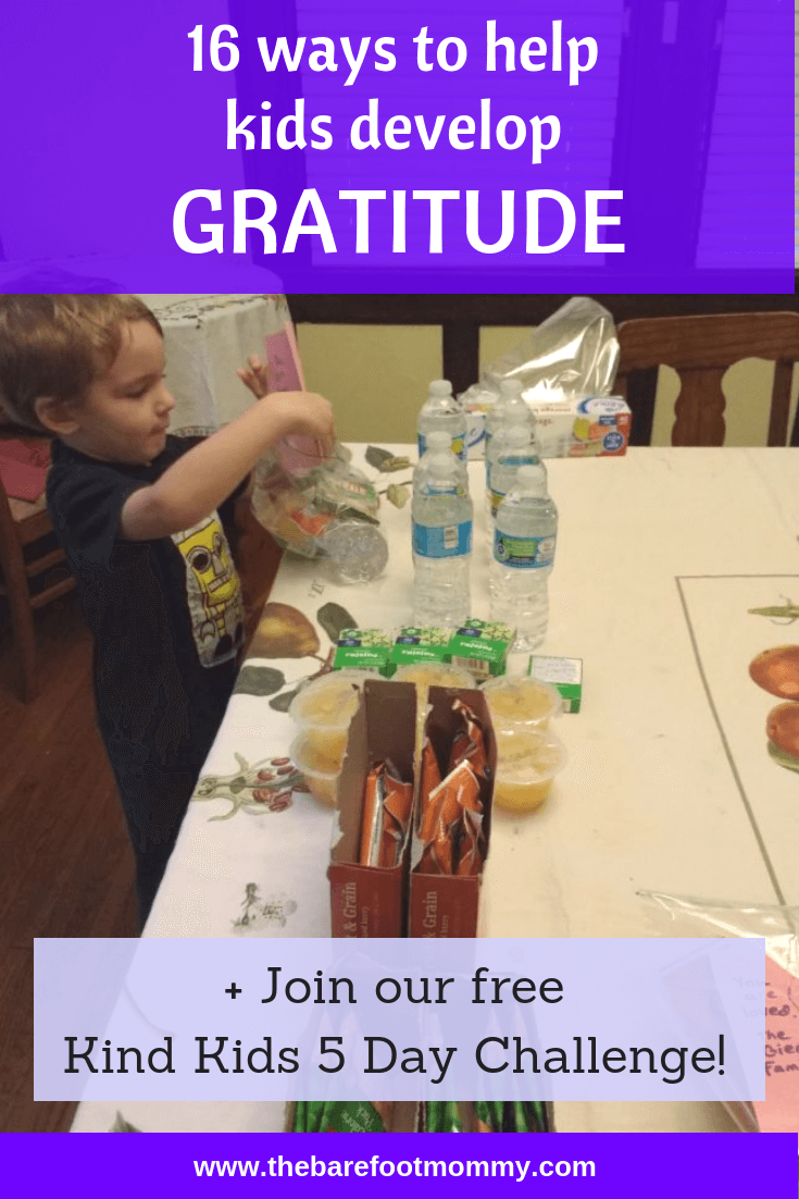 Not that long ago, our son had a case of the "gimmes." If gratitude doesn't seem to come easily to your child, use these 16 ideas to help them develop thankfulness and generosity towards others. Click through for the full list of tips, and learn more about our free Kind Kids 5 Day Challenge. #kindness